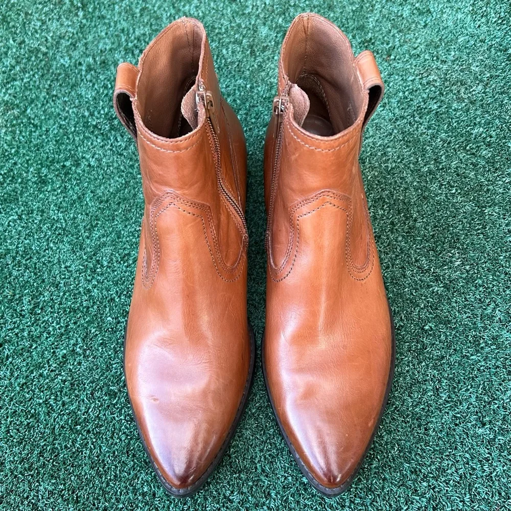 Paul Green Niche Pointed Toe Boot Leather Cognac Tan Brown 4.5